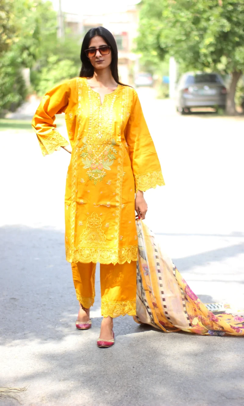 Embroidered Lawn 3P Ready to Wear with handwork Pearl Embellishment