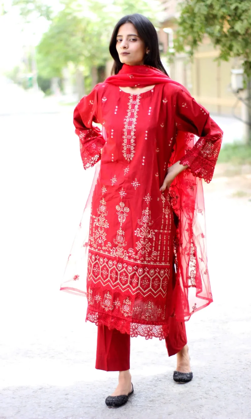 Maroon Embroidered 3P Ready to Wear